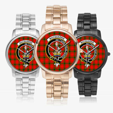 Scottish MacQuarrie Clan Crest Tartan Folding Clasp Steel Quartz Watches Tartan Plaid All