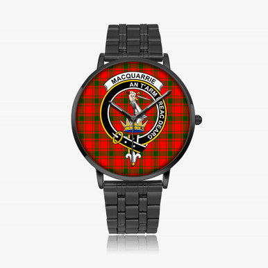 Scottish MacQuarrie Clan Crest Tartan Instafamous Steel Quartz Watches Tartan Plaid Black 1