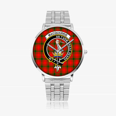 Scottish MacQuarrie Clan Crest Tartan Instafamous Steel Quartz Watches Tartan Plaid Silver 1