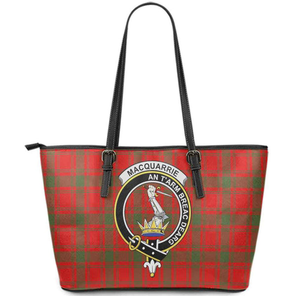 Scottish MacQuarrie Clan Crest Tartan Leather Tote Tartan Plaid