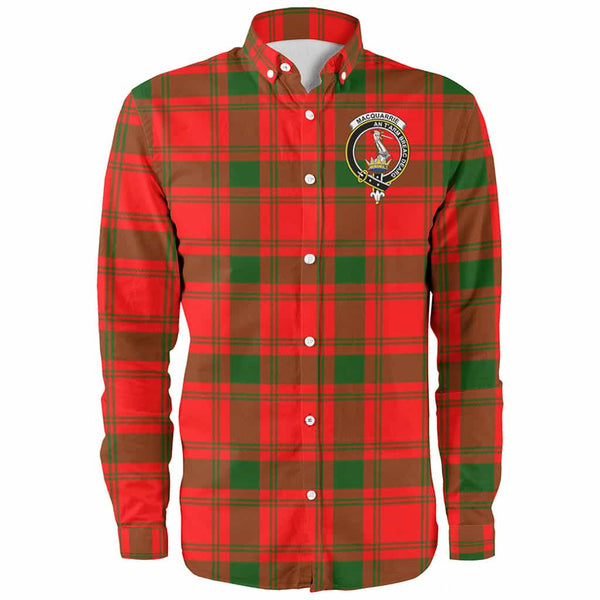 Scottish MacQuarrie Clan Crest Tartan Long Sleeve Shirt Front Side Tartan Plaid
