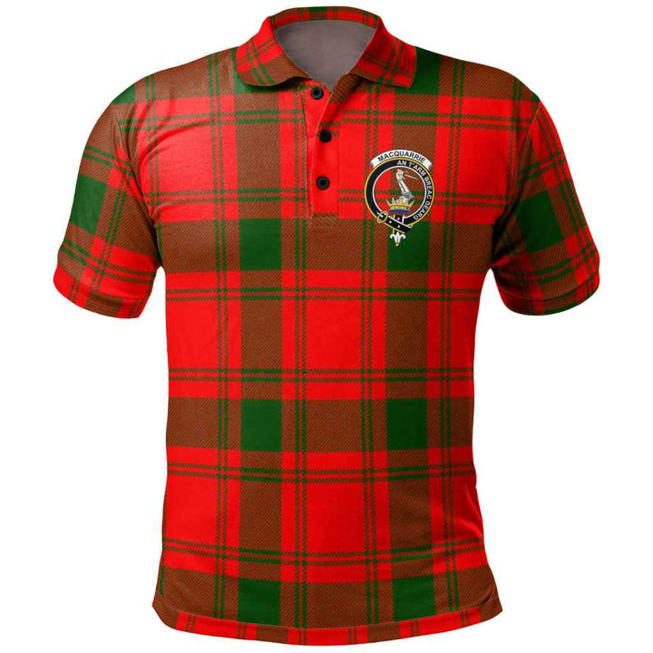 Scottish MacQuarrie Clan Crest Tartan Polo Shirt Front Side Tartan Plaid