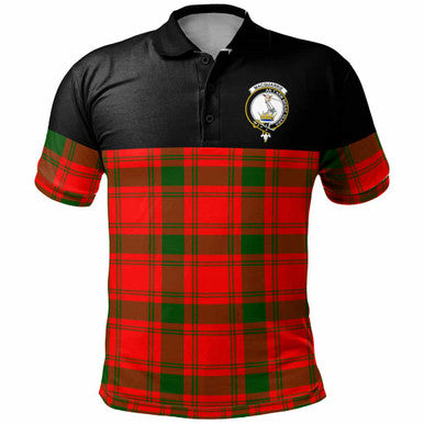 Scottish MacQuarrie Clan Crest Tartan Polo Shirt - Horizontal Style Front Side Tartan Plaid
