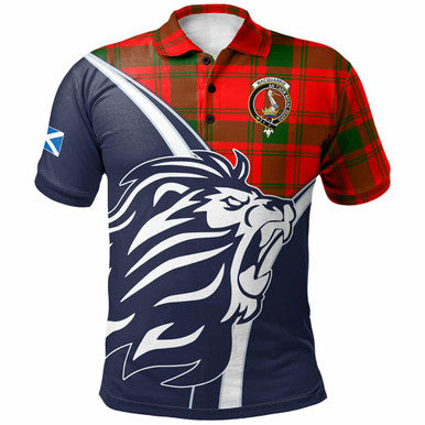 Scottish MacQuarrie Clan Crest Tartan Polo Shirt - Scottish Flag With Lion Front Side Tartan Plaid