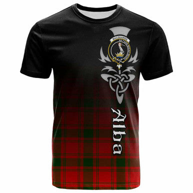 Scottish MacQuarrie Clan Crest Tartan T-Shirt - Alba Gu Brath Family Crest Celtic Inspired Front Side Tartan Plaid