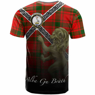 Scottish MacQuarrie Clan Crest Tartan T-Shirt - Celtic With Scotland Lion Back Side Tartan Plaid