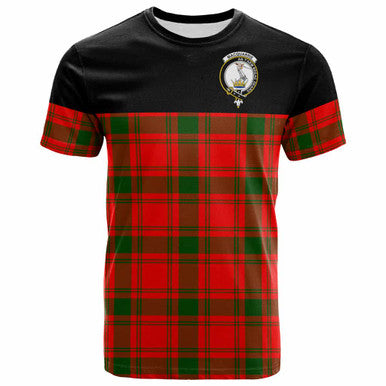 Scottish MacQuarrie Clan Crest Tartan T-Shirt - Horizontal Style Front Side Tartan Plaid