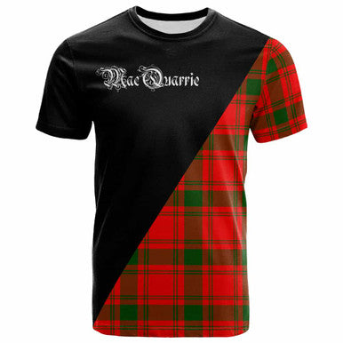 Scottish MacQuarrie Clan Crest Tartan T-Shirt - Military Logo Front Side Tartan Plaid