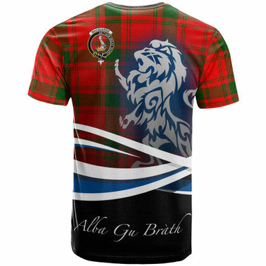 Scottish MacQuarrie Clan Crest Tartan T-Shirt - Scotland Lion Back Side Tartan Plaid
