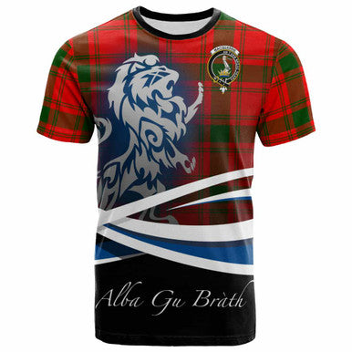 Scottish MacQuarrie Clan Crest Tartan T-Shirt - Scotland Lion Front Side Tartan Plaid