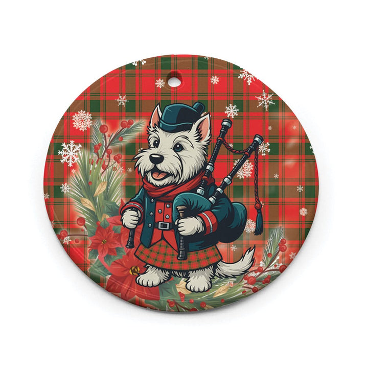 Scottish MacQuarrie Modern Clan Tartan Ceramic Ornament Cute Scottish Terrier Dog Circle Style Tartan Plaid