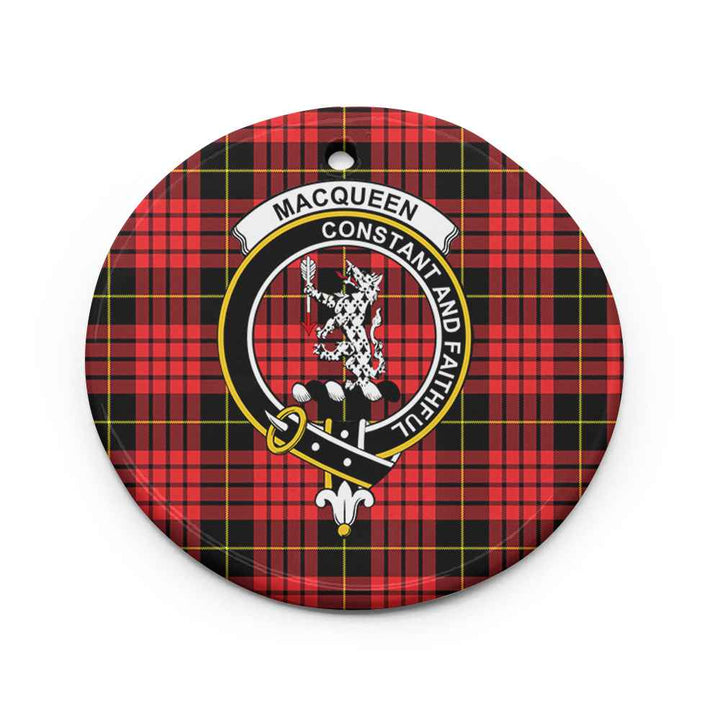 Scottish MacQueen Clan Crest Tartan Ceramic Ornament Circle Shape Tartan Plaid
