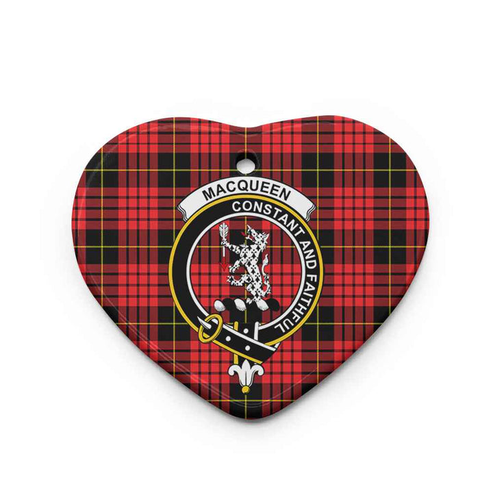 Scottish MacQueen Clan Crest Tartan Ceramic Ornament Heart Shape Tartan Plaid