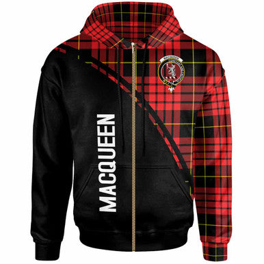 Scottish MacQueen Clan Crest Tartan Curve Hoodie Zip-up Tartan Plaid
