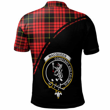 Scottish MacQueen Clan Crest Tartan Curve Polo Shirt Back Side Tartan Plaid