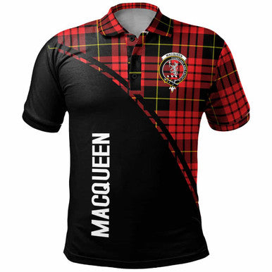 Scottish MacQueen Clan Crest Tartan Curve Polo Shirt Front Side Tartan Plaid