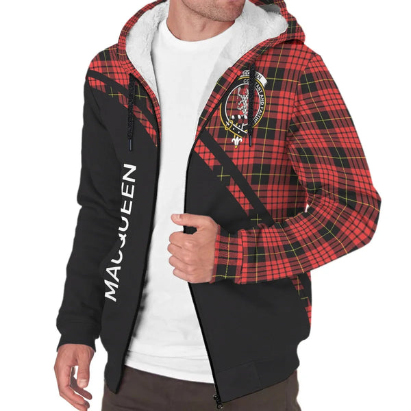 Scottish MacQueen Clan Crest Tartan Curve Sherpa Hoodie