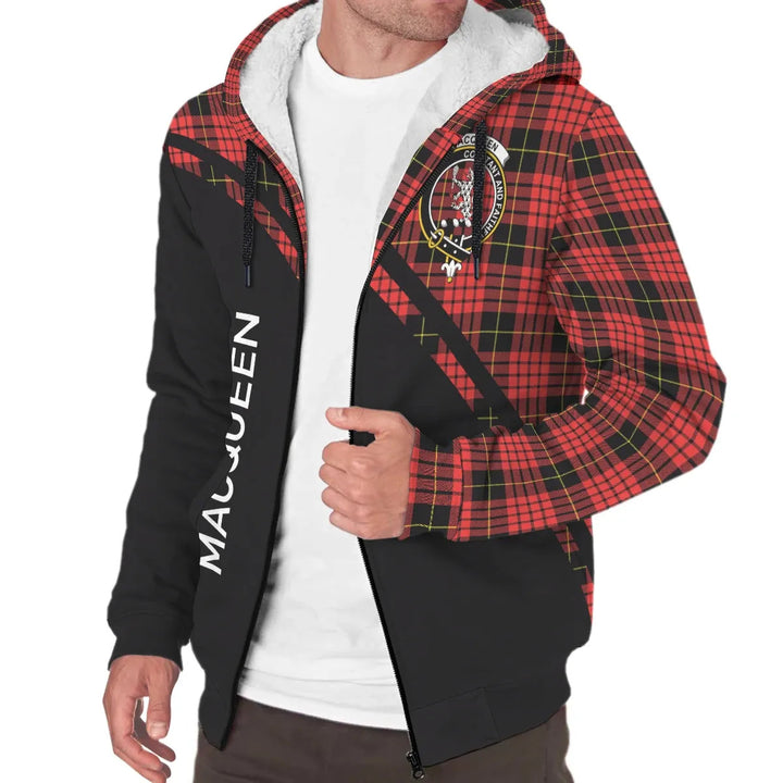 Scottish MacQueen Clan Crest Tartan Curve Sherpa Hoodie