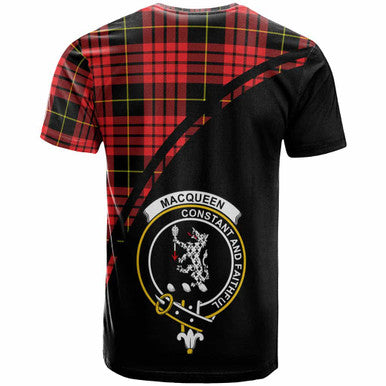 Scottish MacQueen Clan Crest Tartan Curve T-Shirt Back Side Tartan Plaid