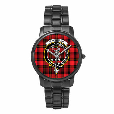 Scottish MacQueen Clan Crest Tartan Folding Clasp Steel Quartz Watches Tartan Plaid Black 1