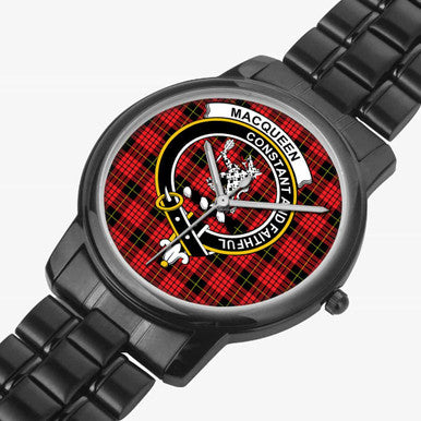Scottish MacQueen Clan Crest Tartan Folding Clasp Steel Quartz Watches Tartan Plaid Black 2