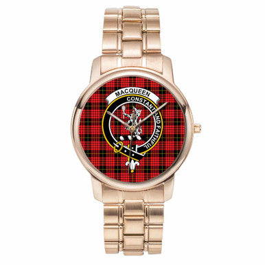 Scottish MacQueen Clan Crest Tartan Folding Clasp Steel Quartz Watches Tartan Plaid Rose Gold 1