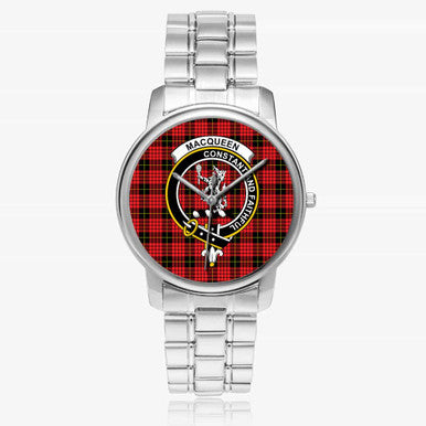 Scottish MacQueen Clan Crest Tartan Folding Clasp Steel Quartz Watches Tartan Plaid Silver 1