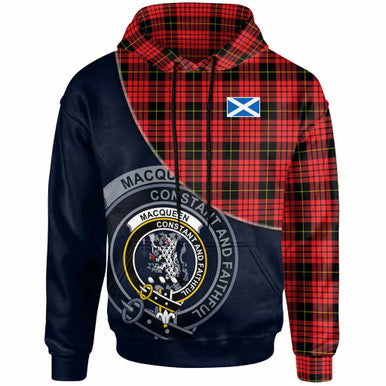 Scottish MacQueen Clan Crest Tartan Hoodie - Bend Style Front Side Tartan Plaid
