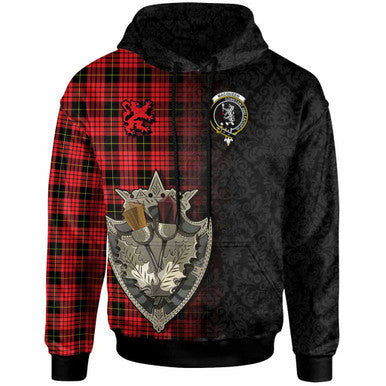Scottish MacQueen Clan Crest Tartan Hoodie - Half Thistle Flowers Celtic Design Front Side Tartan Plaid