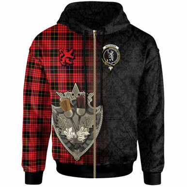 Scottish MacQueen Clan Crest Tartan Hoodie - Half Thistle Flowers Celtic Design Zip-up Tartan Plaid
