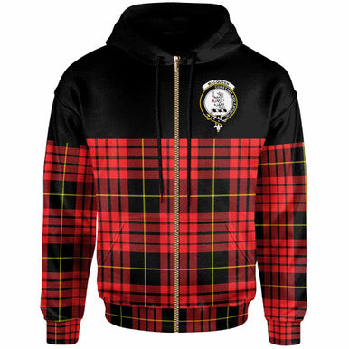Scottish MacQueen Clan Crest Tartan Hoodie - Horizontal Style Zip-up Tartan Plaid