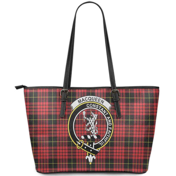 Scottish MacQueen Clan Crest Tartan Leather Tote Tartan Plaid