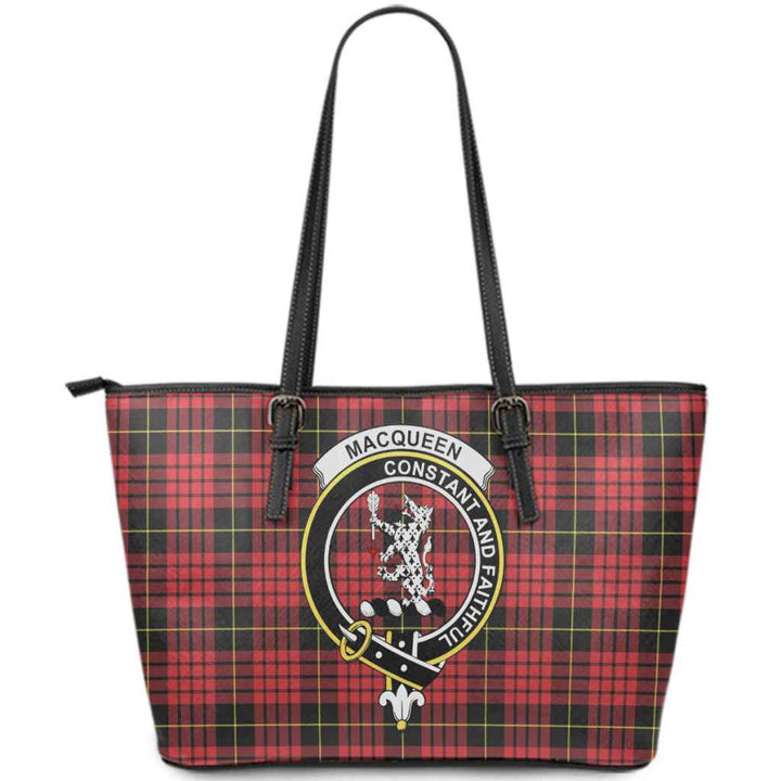 Scottish MacQueen Clan Crest Tartan Leather Tote Tartan Plaid