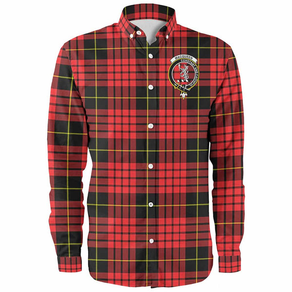 Scottish MacQueen Clan Crest Tartan Long Sleeve Shirt Front Side Tartan Plaid