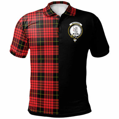 Scottish MacQueen Clan Crest Tartan Polo Shirt - Half in Me Front Side Tartan Plaid
