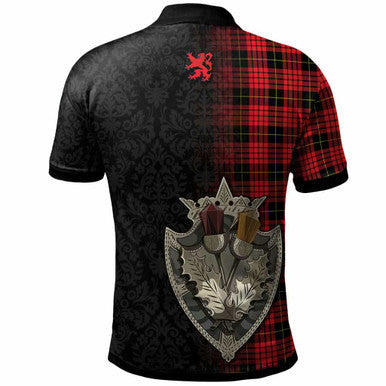 Scottish MacQueen Clan Crest Tartan Polo Shirt - Half Thistle Flowers Celtic Design Back Side Tartan Plaid