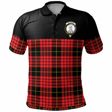 Scottish MacQueen Clan Crest Tartan Polo Shirt - Horizontal Style Front Side Tartan Plaid