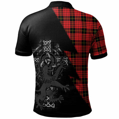 Scottish MacQueen Clan Crest Tartan Polo Shirt - Lion Rampant Celtic Cross Flash Style Back Side Tartan Plaid