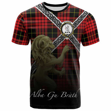 Scottish MacQueen Clan Crest Tartan T-Shirt - Celtic With Scotland Lion Front Side Tartan Plaid