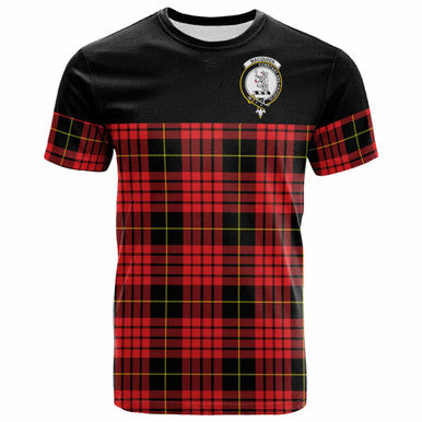 Scottish MacQueen Clan Crest Tartan T-Shirt - Horizontal Style Front Side Tartan Plaid