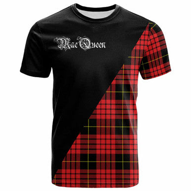 Scottish MacQueen Clan Crest Tartan T-Shirt - Military Logo Front Side Tartan Plaid