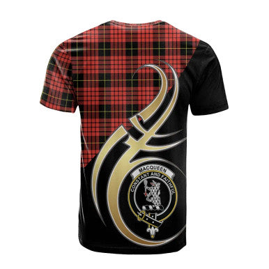 Scottish MacQueen Modern Clan Crest Tartan T-Shirt Believe in Me Back Side Tartan Plaid