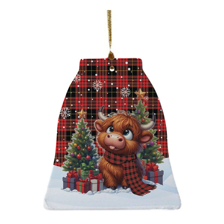 Scottish MacQueen Modern Clan Tartan Ceramic Ornament Cute Highland Cow Christmas Bell Style Tartan Plaid