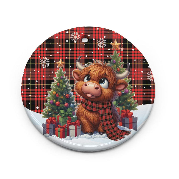 Scottish MacQueen Modern Clan Tartan Ceramic Ornament Cute Highland Cow Christmas Circle Style Tartan Plaid