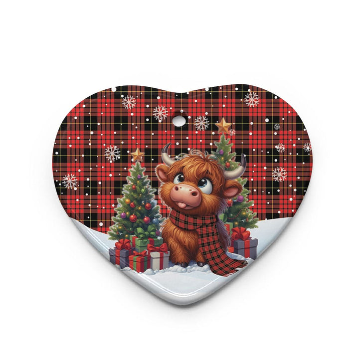Scottish MacQueen Modern Clan Tartan Ceramic Ornament Cute Highland Cow Christmas Heart Style Tartan Plaid
