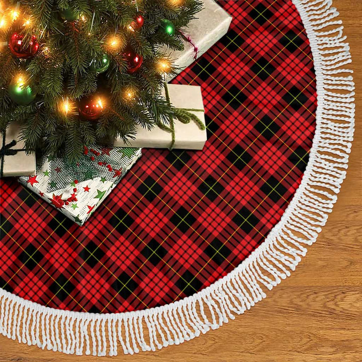 Scottish MacQueen Modern Clan Tartan Christmas Tree Skirt Tassels 2 Tartan Plaid