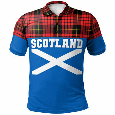 Scottish MacQueen Modern Clan Tartan Polo Shirt - Lion Rampant of Scotland With Flag Front Side Tartan Plaid