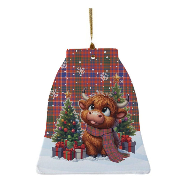 Scottish MacRae Ancient Clan Tartan Ceramic Ornament Cute Highland Cow Christmas Bell Style Tartan Plaid