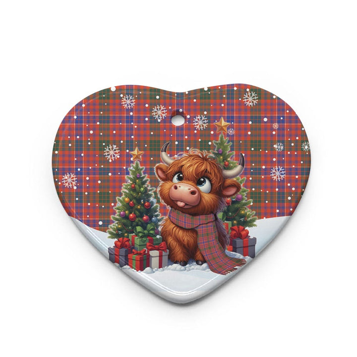 Scottish MacRae Ancient Clan Tartan Ceramic Ornament Cute Highland Cow Christmas Heart Style Tartan Plaid