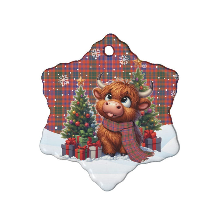 Scottish MacRae Ancient Clan Tartan Ceramic Ornament Cute Highland Cow Christmas Snow Flake Style Tartan Plaid